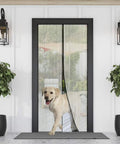 Heavy Duty Magnetic Screen Door With Micro Mesh For Easy Hands Free Entry And Exit No Fuss, Kid Friendly, dog passing through