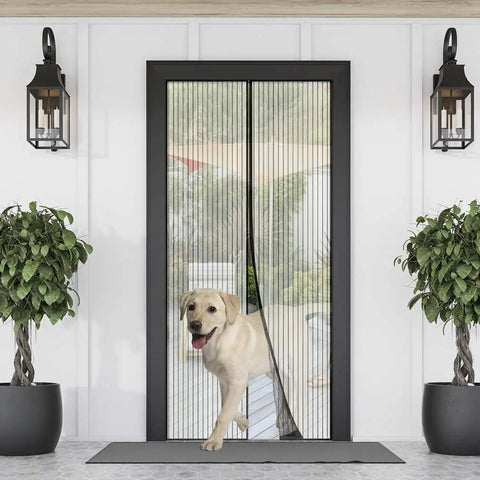 Heavy Duty Magnetic Screen Door With Micro Mesh For Easy Hands Free Entry And Exit No Fuss, Kid Friendly, dog passing through