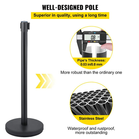 Stainless steel pole from Six Piece Crowd Control Stanchion Set With 6.6 Feet Red Retractable Belt Rubber Base Easy Connect Assembly