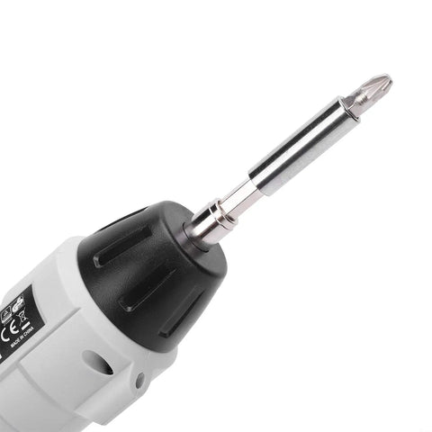 Close-up of the heavy duty cordless electric drill and driver combo kit showing the drive shaft, ideal for DIY fixes and pro jobs.