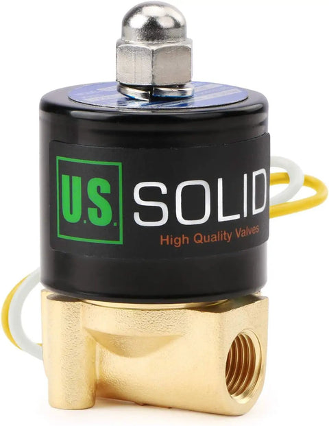 Brass Electric Solenoid Valve Quarter Inch 110V AC Normally Closed with Viton Seal, black top, front view
