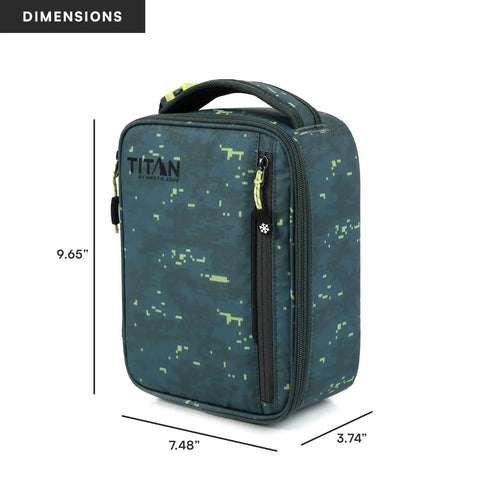 Badass Pixel Camo Soft Sided Cooler Lunch Bag With Two Ice Packs And Six Hours Of Fridge Cold Chill For The Daily Grind Or Weekend Haul Insulated Carryall in dimensions 9.65" x 7.48" x 3.74"