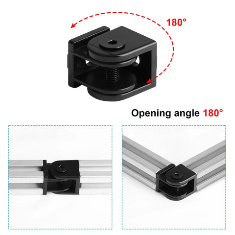 Image showing Eight Pack Black Pivot Joint Hinges For 2020 Aluminum Extrusion Profiles With Zinc Alloy, Black Powder Coat Finish.