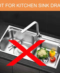 Two Pack 1.0 Inch Drain Strainer not for kitchen sink use, image showing kitchen sink with red cross.