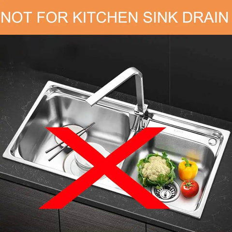 Two Pack 1.0 Inch Drain Strainer not for kitchen sink use, image showing kitchen sink with red cross.