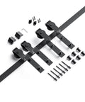 Heavy Duty 8 Ft Bypass Double Sliding Barn Door Hardware Kit With Single Track For 53 Inch Wide Doors, black aluminum components