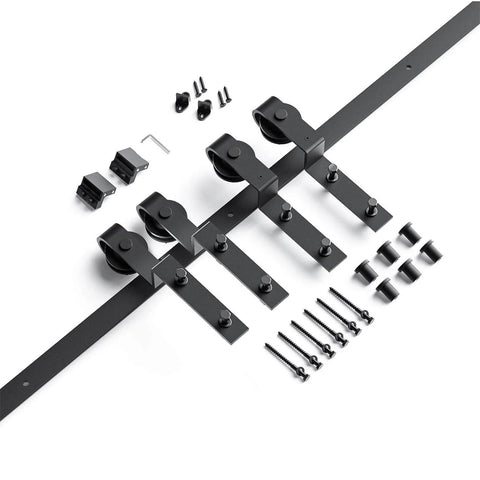 Heavy Duty 8 Ft Bypass Double Sliding Barn Door Hardware Kit With Single Track For 53 Inch Wide Doors, black aluminum components
