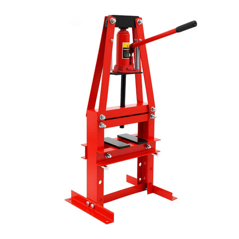 Beefy 6 Ton Hydraulic Press With Adjustable Working Table Height Benchtop A-Frame Shop Press With Press Plates in Red