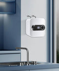 No-Fuss Compact Under Sink Electric Water Heater 2.1 Gallon Tank 110V 1500W mounted in modern kitchen beside sink.