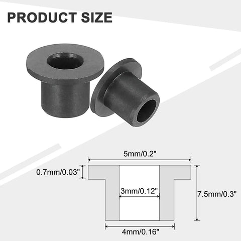 8 Pack Flanged Sleeve Bearings POM Plastic Bushings 3mm ID 4mm OD 5mm Length With 7.5mm Flange diagram and size details