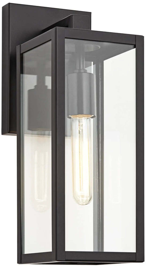 Dope Mystic Black Outdoor Wall Light With Clear Glass Panel, 14 1/4 Inch Tall, 7 Inch Projection, backplate 7x5 inches