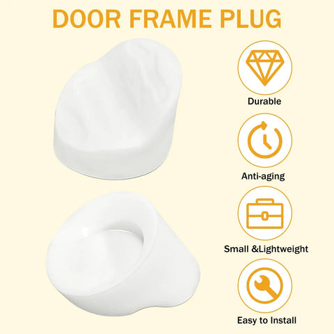 Top Shelf Fifty Pack Entry Door Plugs For Screw Holes In Crisp White Plastic With An Easy Texture Surface Designed As Seamless Frame Replacements That Match Reflection Glass Inserts For A Quick No Sweat Diy Fix That Really Delivers, showcasing two white door frame plugs.