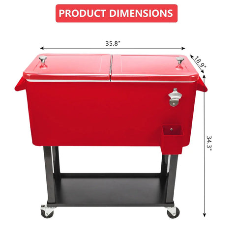 80QT Rolling Cooler On Wheels With Bottle Opener Outdoor Beverage Cooler For Patio And Backyard BBQ Beach Trip Or Party