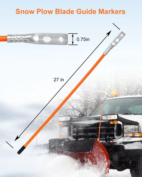 4 Piece 27 Inch Snow Plow Blade Marker Kit For Boss Blizzard Western Sno-Way Meyer Polaris And More, orange marker on plow.