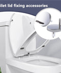Toilet Seat Hinge Replacement Kit With Expanding Screws And Quick Release Bolts displayed on white toilet