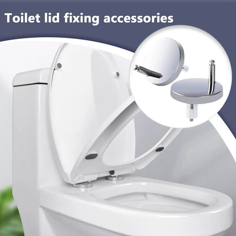 Toilet Seat Hinge Replacement Kit With Expanding Screws And Quick Release Bolts displayed on white toilet