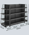Straight Up Heavy Duty Metal Shelving Cabinet Featuring Four Adjustable Storage Shelves Designed For Kitchen Garage Basement Organization Black Rack Setup dimensions showing height 135cm and width 193cm.