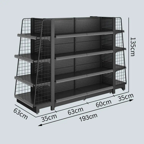 Straight Up Heavy Duty Metal Shelving Cabinet Featuring Four Adjustable Storage Shelves Designed For Kitchen Garage Basement Organization Black Rack Setup dimensions showing height 135cm and width 193cm.