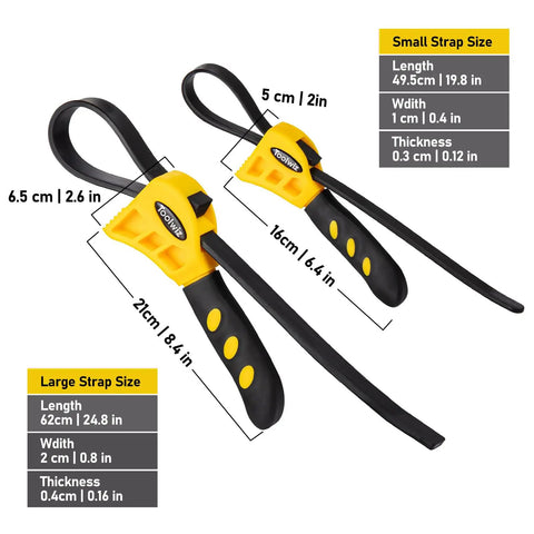 Rubber Strap Wrench Set 2 Pack For Pipes Up To 6 Inches And 4 Inches Non Slip Jar Opener with sizes and specifications