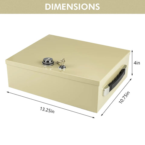 Heavy Duty Fire Resistant Lockbox With Dual Lock System Key And 3 Digit Combination, 13.25x10.75x4 Inches, Beige