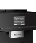 Hassle Free Fully Automatic Coffee And Espresso Maker With Built In Milk Frother, Quiet Grinder, One Touch Brewing, Programmable Daily Timer, Top Shelf Kitchen Essential control panel with touch screen.