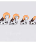Heavy Duty Nylon Swivel Caster Set For Furniture And Shopping Carts, featuring four orange rubber wheels with metal frames.