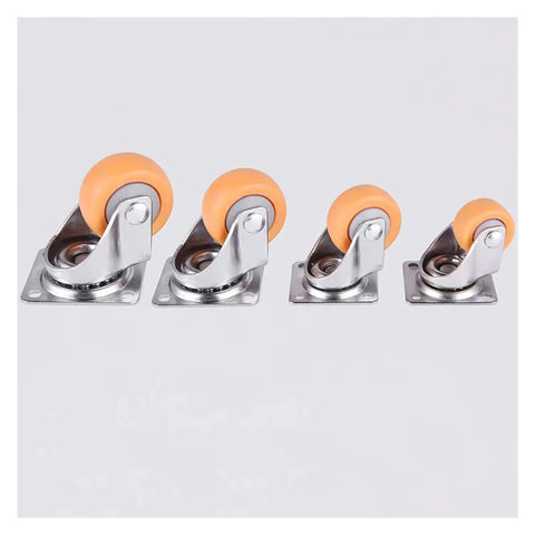 Heavy Duty Nylon Swivel Caster Set For Furniture And Shopping Carts, featuring four orange rubber wheels with metal frames.