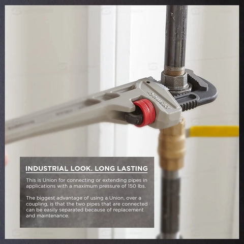 1-1/2 Inch Galvanized Malleable Iron Straight Union With Female Threaded Ends, 150 Lb Rating, Heavy Duty Pipe Fitting For Plumbing, UL ULC FM Approved, on pipe