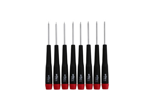 Pro Grade Torx T1 To T8 Precision 8-Piece Bit Set With Tapered And Extra Long Handle For Fast Spins, Easy Tip Identification, Red And Black Handle