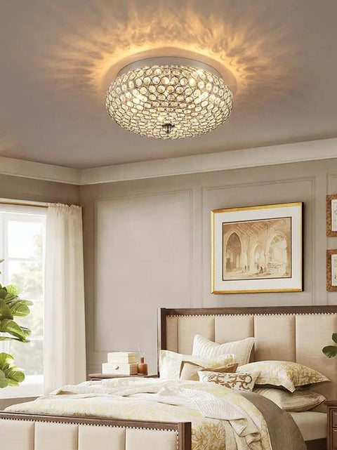 Crystal Flush Mount Ceiling Light Fixture With Sparkling Crystals, Modern Chandelier For Bedroom And Hallway, Chrome Finish