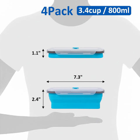 Collapsible Silicone Food Storage Set With Lid And Air Vent For On The Go, Foldable Lunch Containers, Four Piece Blue Set