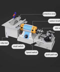 Heavy Duty 750W Rotary Tool And Bench Grinder With Variable Speed Up To 10000 RPM featuring essential parts like drill chuck and speed switch.