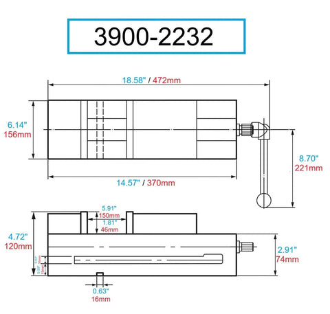 Detailed technical drawing of Heavy Duty 6 Inch Precision Machine Vise With Lock Fixed Downward Clamp For Cnc Mills dimensions.