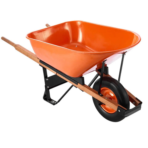 One Wheel Dump Cart For Garden And Yard, 6 Cu Ft Capacity, 330 Lb Load, Built Tough Wheelbarrow with Metal Handle, Orange Tray