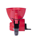 Front view of Red Ergonomic Hand Spreader With Built In Armrest And Trigger For Comfort Adjustable Reel Control Sealed Gearbox