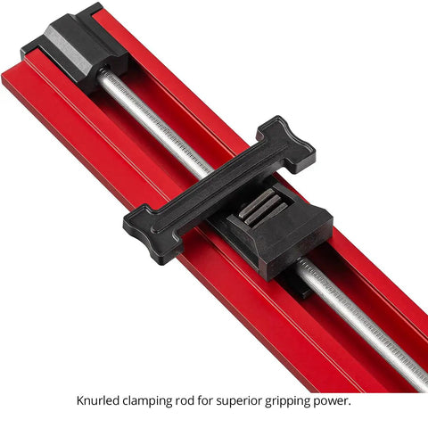 No Sweat Precision Rail And Clamp For Circular Saw And Router With Dual Fence Guide Made In Usa features a knurled clamping rod for secure grip.