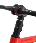 Bike Stem Riser Extender 115mm For One And One Eighth Inch Steerer 28.6mm with adjustable height and spacers on a red bike frame.