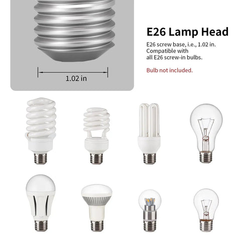 E26 lamp head with various light bulbs displayed, showcasing compatibility for ZEORIVAX Rattan Pendant Light Fixture Bohemian Chandelier.