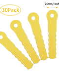 Replacement Head Blades For Weed Trimmer Pack Of 30 Fits Weed Warrior 14867B shown in yellow with toothed edges.