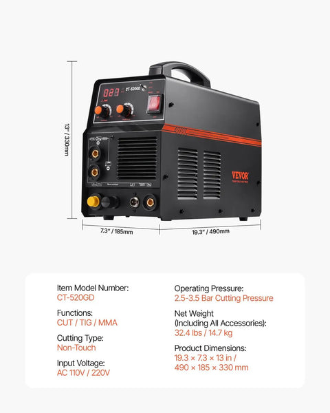 3 In One Plasma Cutter Welder Combo Machine With 50 Amp Plasma, 200 Amp TIG And MMA Stick Weld, Dual Voltage 110 To 220V