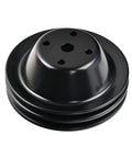 Complete Small Block Chevy 350 Power Steering Pump And V Belt Pulley Kit With One Half Inch Groove Bracket For Long Water Pump Swap Ready Setup, black pulley