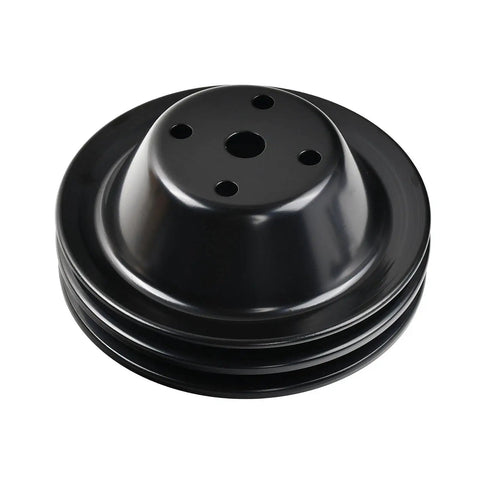 Complete Small Block Chevy 350 Power Steering Pump And V Belt Pulley Kit With One Half Inch Groove Bracket For Long Water Pump Swap Ready Setup, black pulley