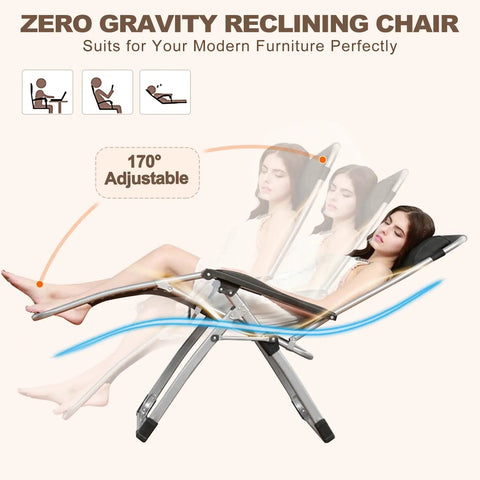Cozy Folding Recliner Chair With Adjustable Back And Removable Cushion For Indoor Outdoor Use 440 Pound Capacity shown reclining 170 degrees