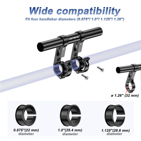 Long Bike Handlebar Extender 7.87 Inch Aluminum Alloy Extension With Dual Clamp Mount, fits 0.875 to 1.26 inch diameters