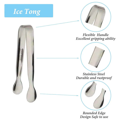 Six Piece Mini Ice Tongs Set 4.25 Inch Stainless Steel Tiny Serving Tongs with flexible handle and rustproof design