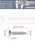 Pro Grade Heavy Duty Wood Screws In A Rock Solid 120 Piece Pack Of Rustproof 304 Stainless Steel Flat Head Phillips Fasteners dimensions measuring #6 x 3/4 inch