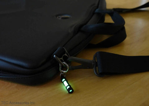 Embrite Glow Fob With Green Embrite Pellet, Aircraft-Grade Aluminum Keychain Accessory For Everyday Carry on black bag