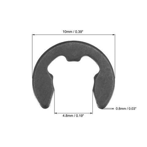 Heavy Duty External Retaining Ring Snap Clip E Clip 10mm Outer Diameter 4.8mm Inner Diameter 0.8mm Thick Carbon Steel Blackened