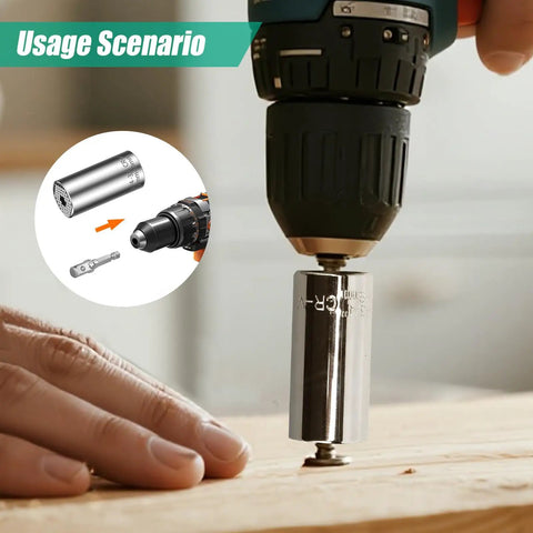 Drill using Three Piece Universal Socket Wrench Set With Ratchet And Drill Adapters Retractable One Quarter Inch To Three Quarter Inch