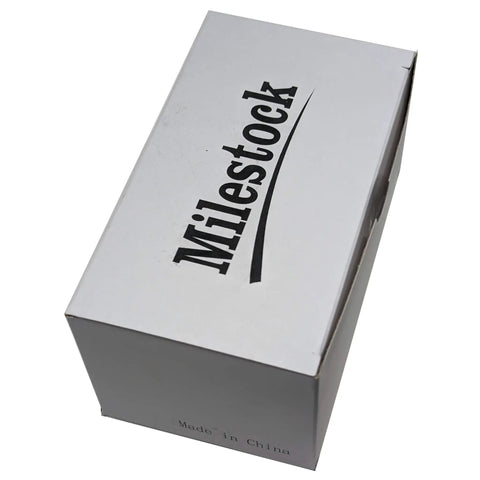 Box packaging for Milestock product, white with black text, labeled 'Made in China'